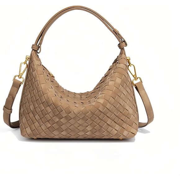 Vintage Woven Suede Shoulder Bag with Adjustable Straps Lightweight & Stylish
